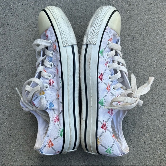Converse All-Star Low Top White Rainbow Diamond Chain Jewel Print‎ - Picture 4 of 8
